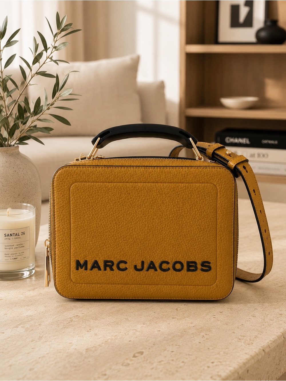 Marc Jacobs The Box 23 Leather 2 Way Bag Golden Hour Top Handle Crossbody